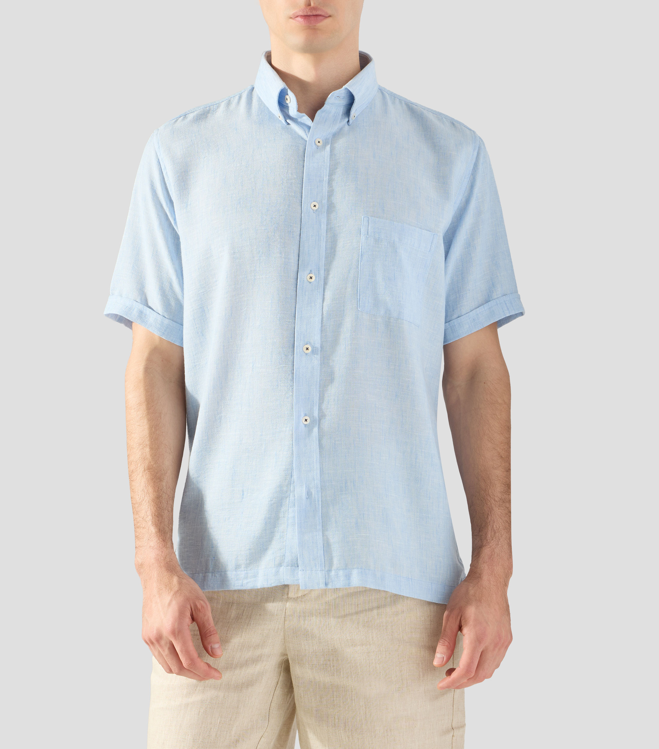Camisa lisa con manga corta Hombre